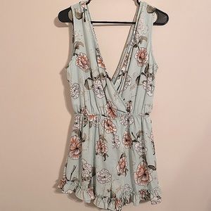 Pink Lily light green floral romper